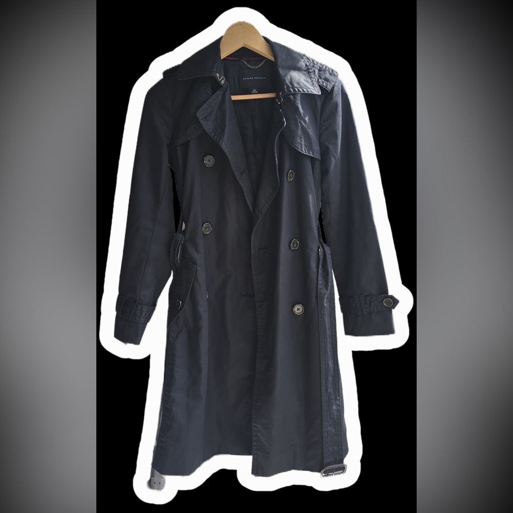 Cotton well made XS black Banana Republic Black Double-Breasted Trench Coat